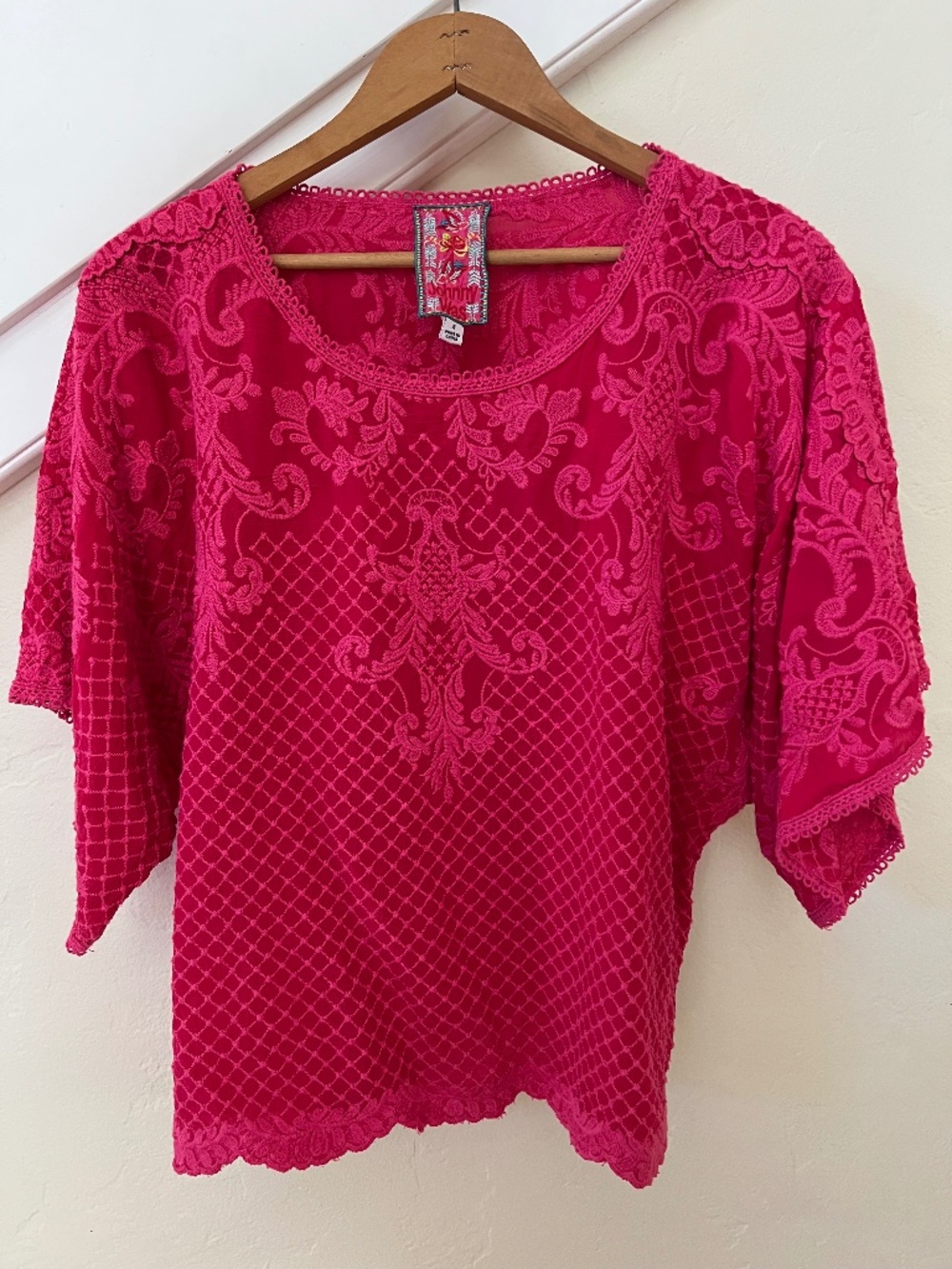 Johnny Was Pink Short Sleeve Blouse NWOT